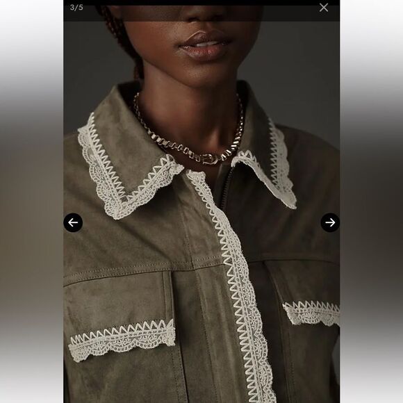 Anthropologie x Dolan Left Coast Lace-Trim vegan Suede Jacket Green Size L boho - Picture 4 of 12